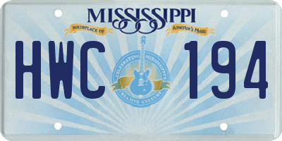 MS license plate HWC194