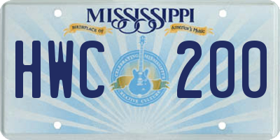 MS license plate HWC200