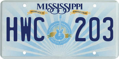 MS license plate HWC203