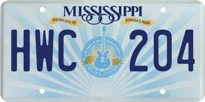MS license plate HWC204