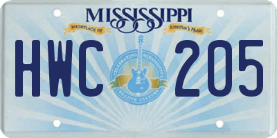 MS license plate HWC205