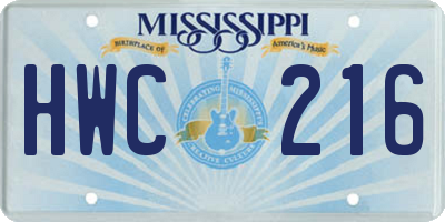 MS license plate HWC216