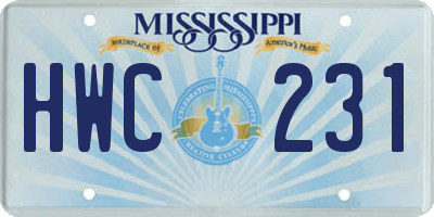 MS license plate HWC231