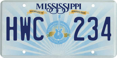 MS license plate HWC234