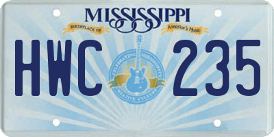 MS license plate HWC235