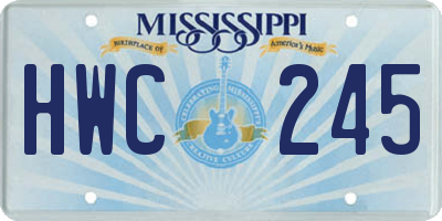 MS license plate HWC245