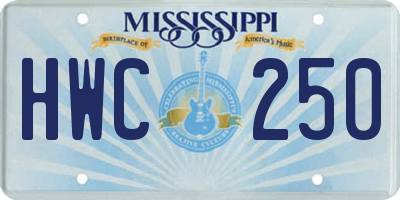 MS license plate HWC250