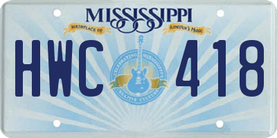 MS license plate HWC418