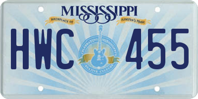 MS license plate HWC455