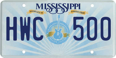 MS license plate HWC500
