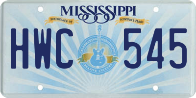 MS license plate HWC545