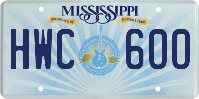 MS license plate HWC600