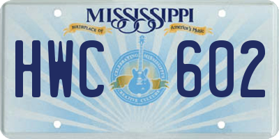 MS license plate HWC602