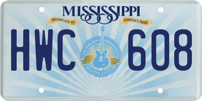 MS license plate HWC608