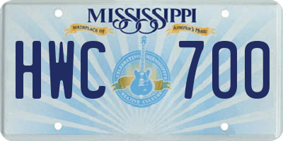 MS license plate HWC700