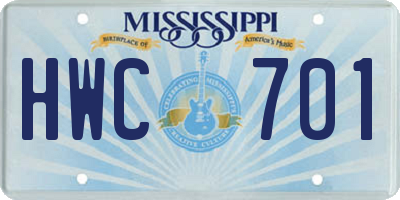 MS license plate HWC701