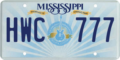 MS license plate HWC777