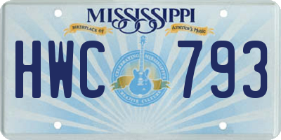 MS license plate HWC793