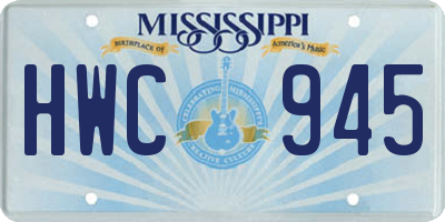 MS license plate HWC945