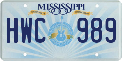 MS license plate HWC989