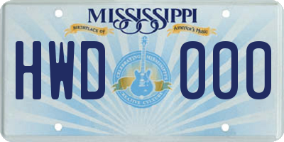 MS license plate HWD000