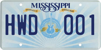 MS license plate HWD001