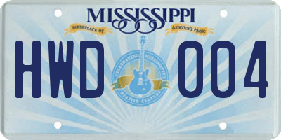 MS license plate HWD004