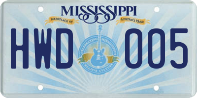 MS license plate HWD005