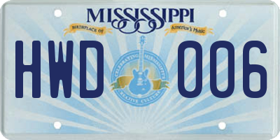 MS license plate HWD006