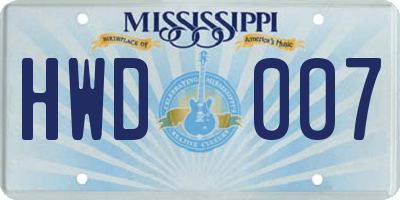 MS license plate HWD007