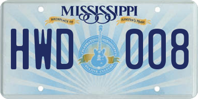 MS license plate HWD008