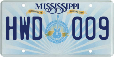 MS license plate HWD009