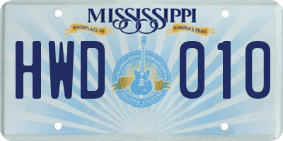 MS license plate HWD010