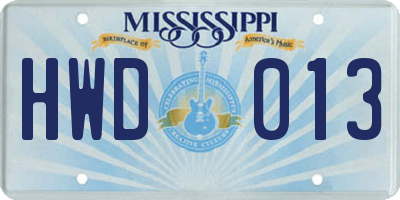 MS license plate HWD013