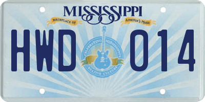 MS license plate HWD014