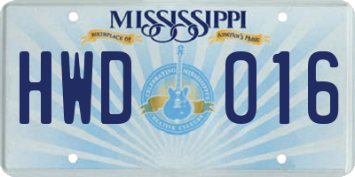 MS license plate HWD016