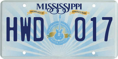 MS license plate HWD017