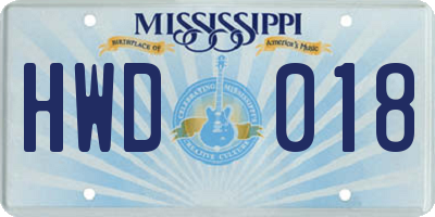 MS license plate HWD018