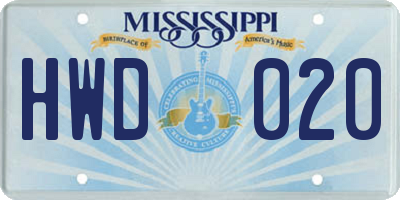 MS license plate HWD020