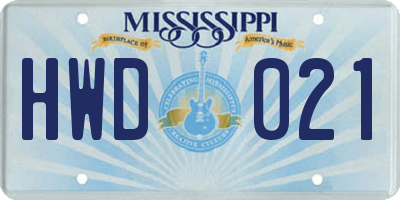 MS license plate HWD021