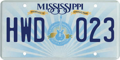 MS license plate HWD023