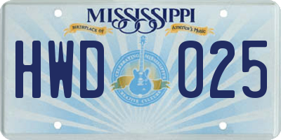 MS license plate HWD025