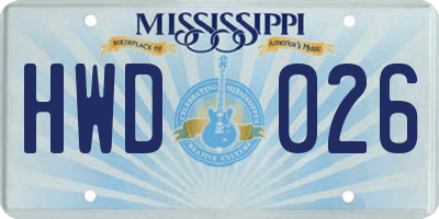 MS license plate HWD026