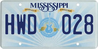 MS license plate HWD028
