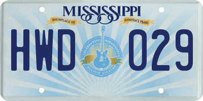 MS license plate HWD029