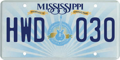 MS license plate HWD030