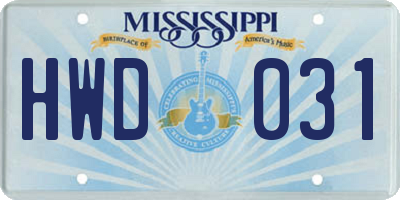 MS license plate HWD031
