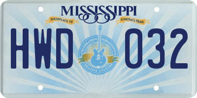 MS license plate HWD032