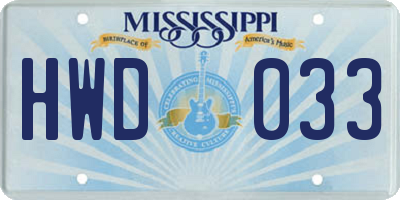 MS license plate HWD033