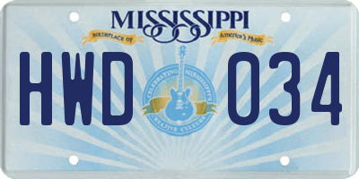 MS license plate HWD034